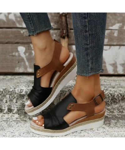 Platform Sandals Women Dressy, Comfortable Sandals for Women Espadrille Open Toe Platform Sandals with Buckle Strap Black $11...