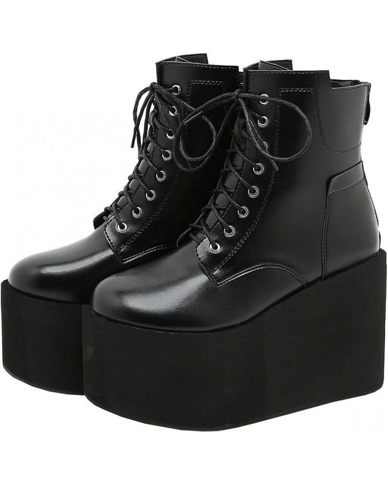 Women Wedge Goth Boots Lace Up Platform High Heel Ankle Booties with Zip Black $40.08 Boots