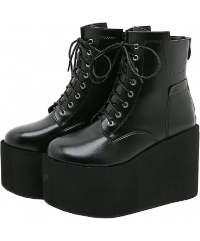 Women Wedge Goth Boots Lace Up Platform High Heel Ankle Booties with Zip Black $40.08 Boots