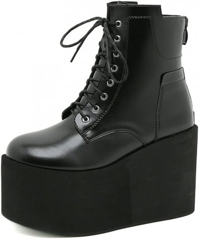 Women Wedge Goth Boots Lace Up Platform High Heel Ankle Booties with Zip Black $40.08 Boots