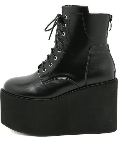 Women Wedge Goth Boots Lace Up Platform High Heel Ankle Booties with Zip Black $40.08 Boots