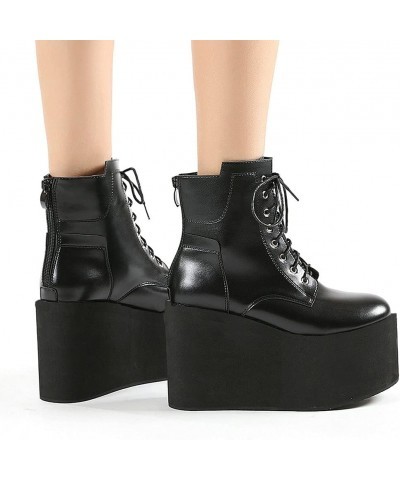 Women Wedge Goth Boots Lace Up Platform High Heel Ankle Booties with Zip Black $40.08 Boots