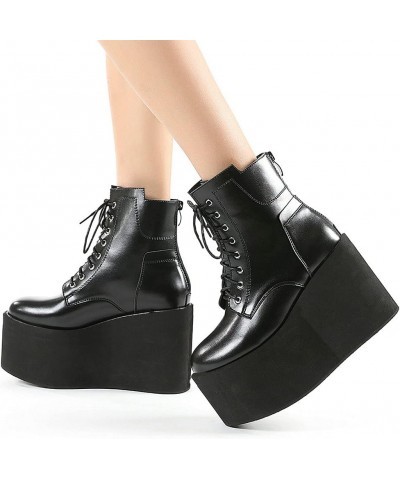 Women Wedge Goth Boots Lace Up Platform High Heel Ankle Booties with Zip Black $40.08 Boots