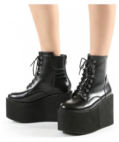 Women Wedge Goth Boots Lace Up Platform High Heel Ankle Booties with Zip Black $40.08 Boots