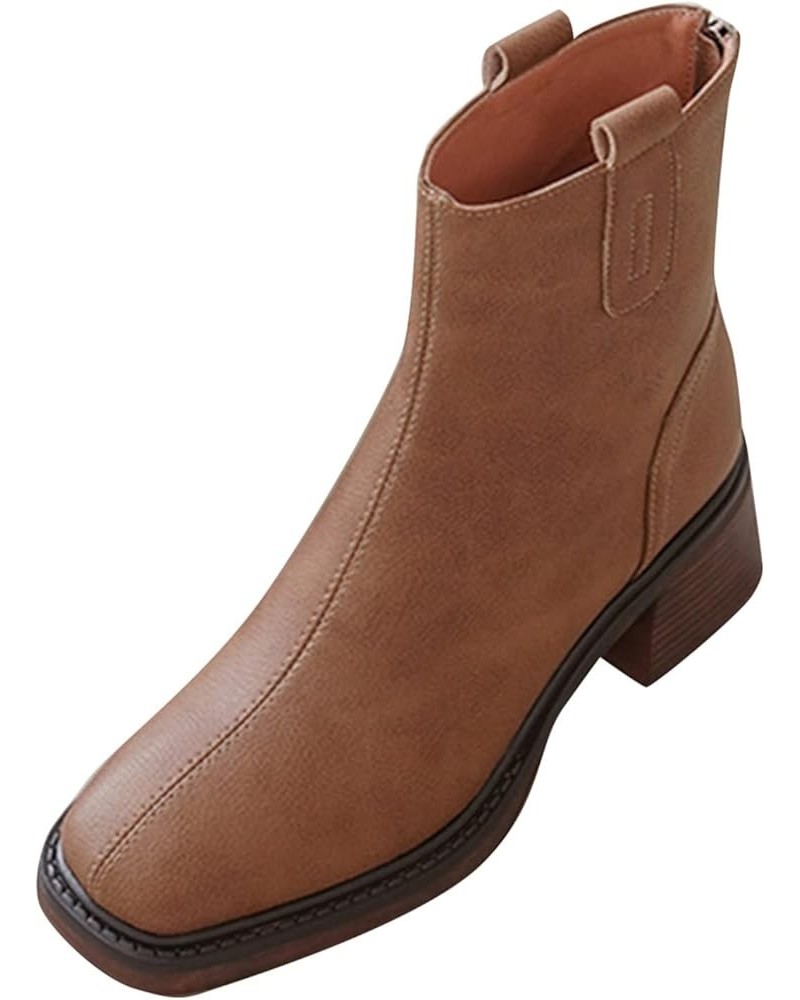 Fashion Autumn Women Boots Chunky Heel Middle Heel Square Toe Solid Color Back Zipper Womens Boots Size 12w Brown $24.81 Boots