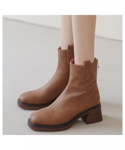 Fashion Autumn Women Boots Chunky Heel Middle Heel Square Toe Solid Color Back Zipper Womens Boots Size 12w Brown $24.81 Boots