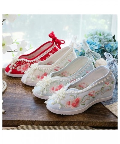 Floral Embroidery Wedge Shoes Pearls Tassels Chinese Wedding Cheongsam Hanfu Oriental Ancient Women Round Toe 37 Blue $25.56 ...