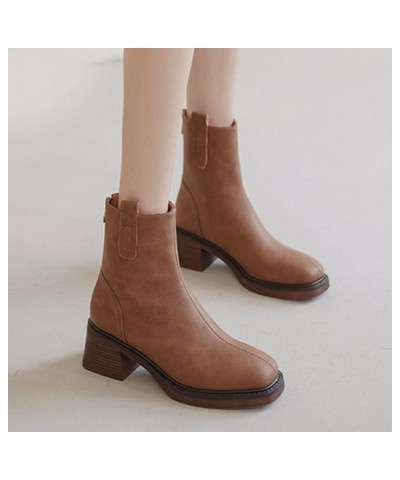 Fashion Autumn Women Boots Chunky Heel Middle Heel Square Toe Solid Color Back Zipper Womens Boots Size 12w Brown $24.81 Boots