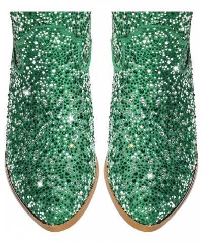 Cowboy Boots for Women Embroidered Pull-On Mid Calf Booties Crystal Green $16.45 Boots