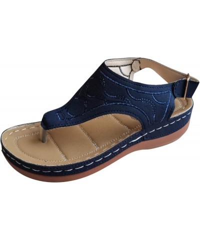 Women Wedges Beach Open Toe Roman Flip Flop Beaded Bohemian slippers Sandals for Women with Arch Support Z 05-blue $20.12 San...