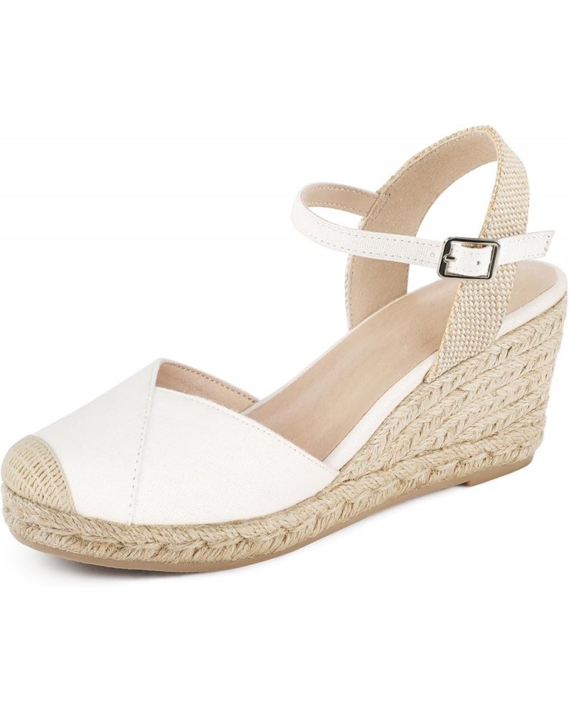 Women's Closed Toe Platform Sandals Summer Buckle Ankle Strap Espadrilles Wedge Sandals Off-white $21.19 Sandals