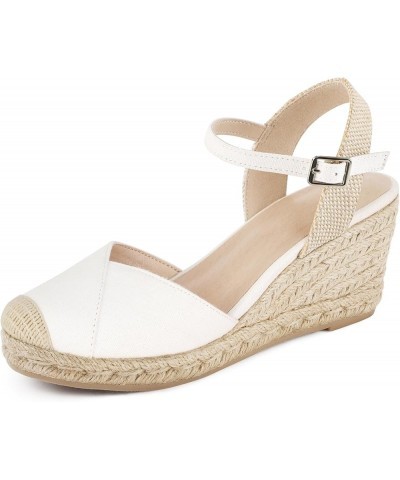 Women's Closed Toe Platform Sandals Summer Buckle Ankle Strap Espadrilles Wedge Sandals Off-white $21.19 Sandals