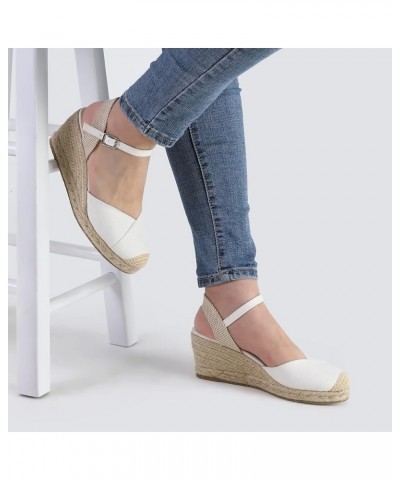 Women's Closed Toe Platform Sandals Summer Buckle Ankle Strap Espadrilles Wedge Sandals Off-white $21.19 Sandals