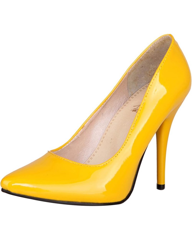 Patent Pointed Toe Stiletto Heels Womens Dress Shoes Yellow $29.08 Pumps