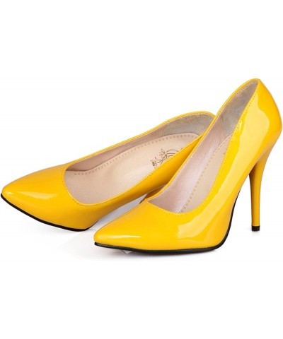 Patent Pointed Toe Stiletto Heels Womens Dress Shoes Yellow $29.08 Pumps