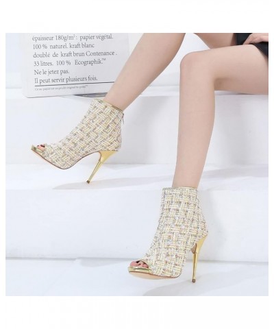 Women's Sandals 10.5CM Sequin Glitter High Heels Boots Peep Toe Heeled Rear Zippers Sexy Fashion Ladies Stiletto Booties C $4...