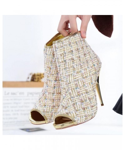 Women's Sandals 10.5CM Sequin Glitter High Heels Boots Peep Toe Heeled Rear Zippers Sexy Fashion Ladies Stiletto Booties C $4...