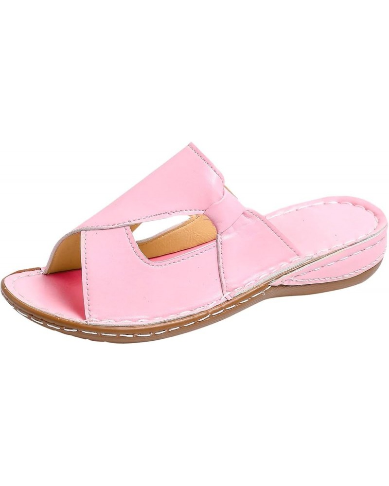 Women's Embellished Shoes Ladies Fashion Ssummer Solid Color Leather Open Toe Comfortable Thick Sole Sandals Pink $14.85 Sandals