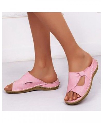 Women's Embellished Shoes Ladies Fashion Ssummer Solid Color Leather Open Toe Comfortable Thick Sole Sandals Pink $14.85 Sandals