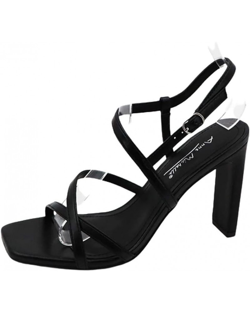 Women's Open Toe Ankle Strap High Chunky Heel Sandals Black Pu $24.63 Sandals