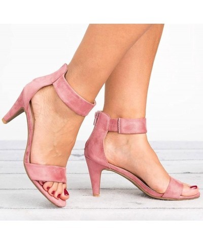 Women's Chunky Block Heels Sandals Summer Open Toe Ankle Strap High Stiletto Heels Pumps Wedding Dress Sandals 8 Pink $8.56 S...