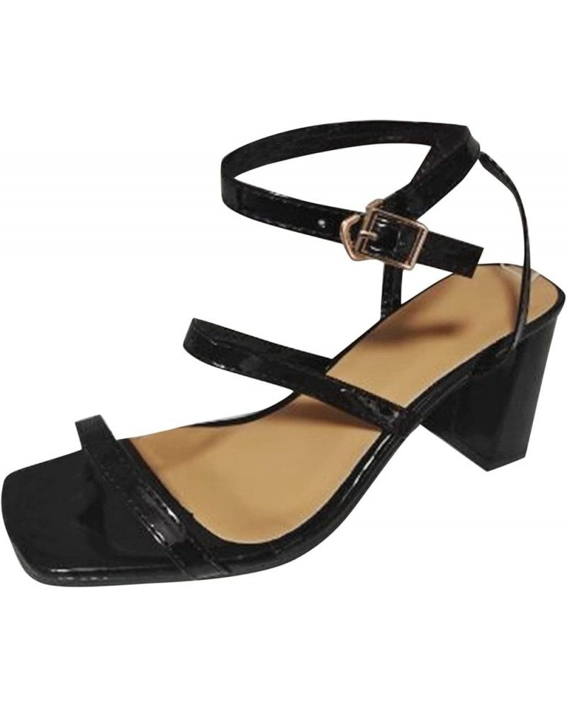 block heels for women, Thick Heel Sandals for Women Summer Roman Casual Beach Women's Snadals Z 14-black $12.80 Sandals