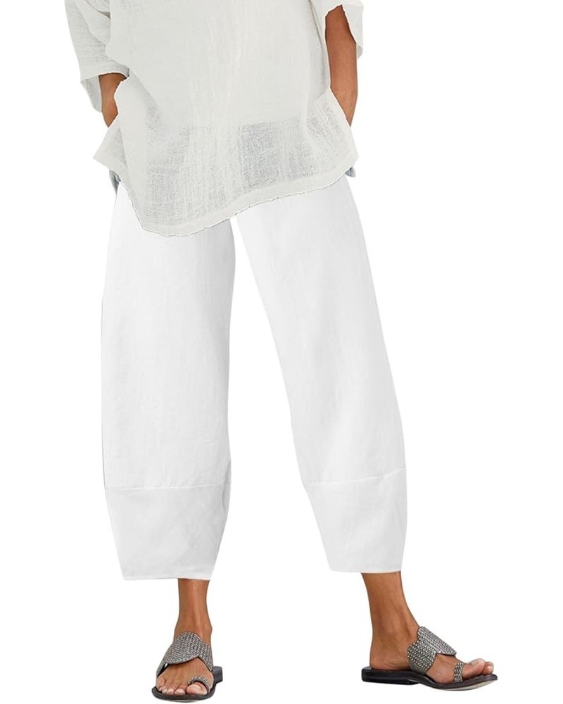 Womens Daily Casual Solid Color Side Hip Pockets Elastic Waist Pants Long Trousers White - 2024 Independence Day $9.17 Sandals