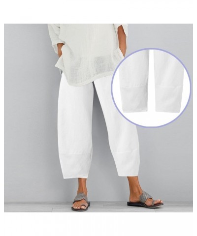 Womens Daily Casual Solid Color Side Hip Pockets Elastic Waist Pants Long Trousers White - 2024 Independence Day $9.17 Sandals