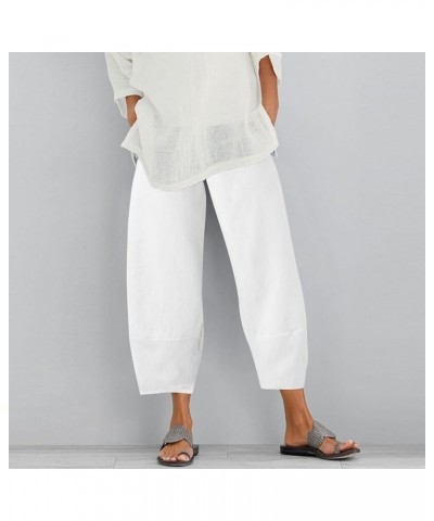 Womens Daily Casual Solid Color Side Hip Pockets Elastic Waist Pants Long Trousers White - 2024 Independence Day $9.17 Sandals