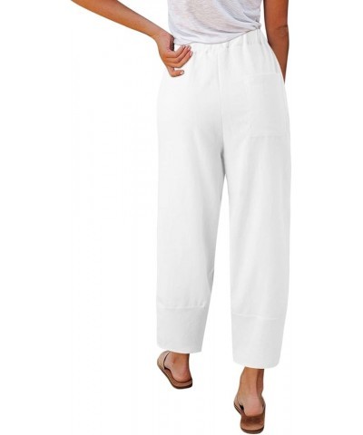 Womens Daily Casual Solid Color Side Hip Pockets Elastic Waist Pants Long Trousers White - 2024 Independence Day $9.17 Sandals