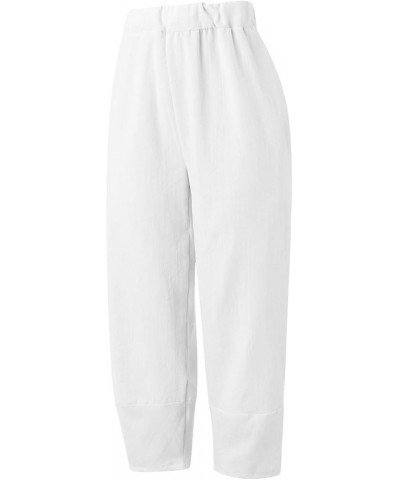 Womens Daily Casual Solid Color Side Hip Pockets Elastic Waist Pants Long Trousers White - 2024 Independence Day $9.17 Sandals