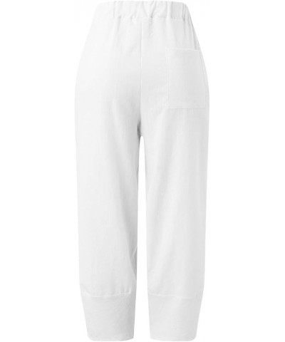 Womens Daily Casual Solid Color Side Hip Pockets Elastic Waist Pants Long Trousers White - 2024 Independence Day $9.17 Sandals