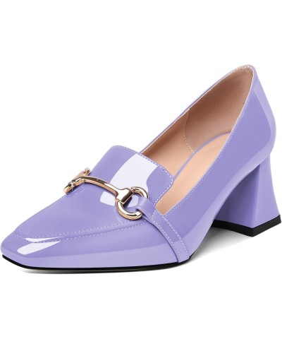 Low Heels for Women Block Chunky Heels Slip On Toe Pumps Loafers 2.5" Closed Toe Slanted Heels Shoes Patent Light Purple $31....