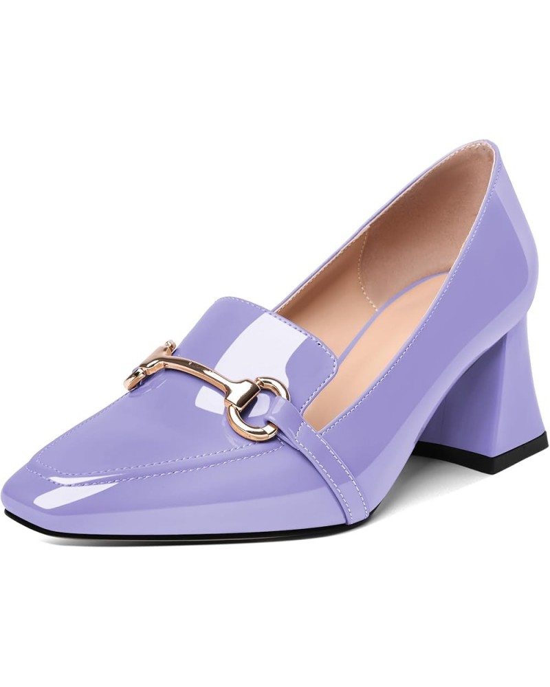 Low Heels for Women Block Chunky Heels Slip On Toe Pumps Loafers 2.5" Closed Toe Slanted Heels Shoes Patent Light Purple $31....