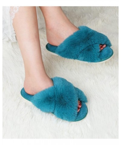 Womens Fuzzy Memory Foam Slippers Cross Band Cozy Plush Home Slippers Fluffy Furry Open Toe House Shoes Indoor Outdoor Slide ...