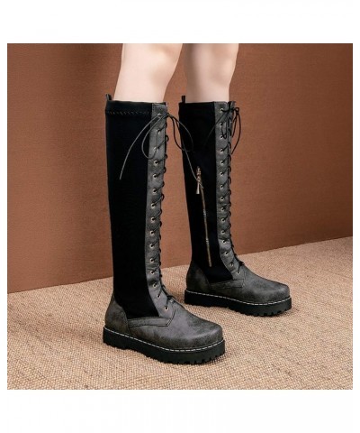 Women Knee High Boots Flat Biker Boots Grey $25.50 Boots