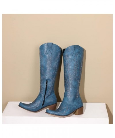 Womens Embroidered Cowboy Cowgirl Boots Pull on Durable Western Work Boots Mid Calf Boots 7 Blue $21.37 Boots