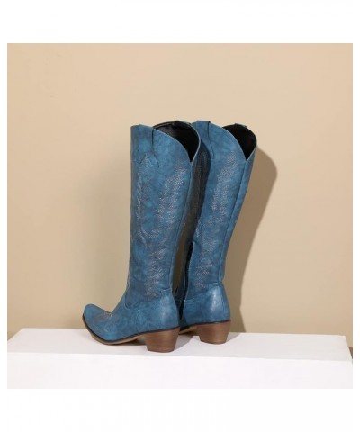 Womens Embroidered Cowboy Cowgirl Boots Pull on Durable Western Work Boots Mid Calf Boots 7 Blue $21.37 Boots