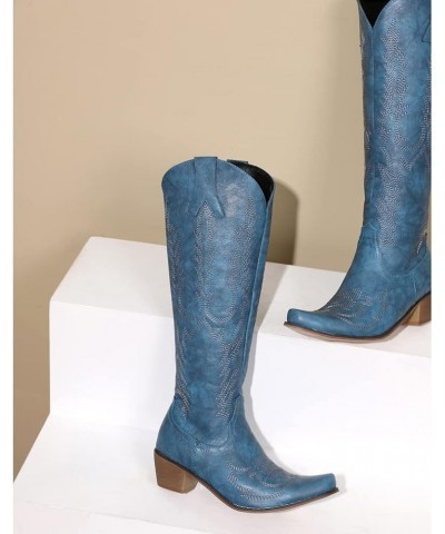 Womens Embroidered Cowboy Cowgirl Boots Pull on Durable Western Work Boots Mid Calf Boots 7 Blue $21.37 Boots