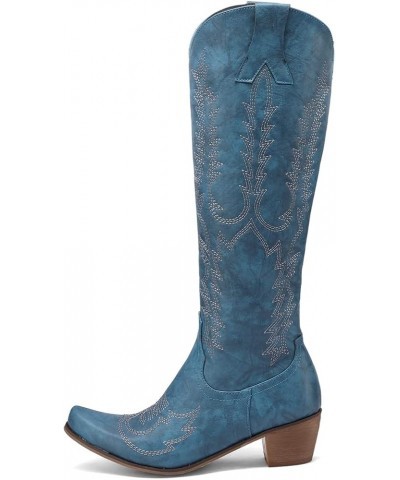 Womens Embroidered Cowboy Cowgirl Boots Pull on Durable Western Work Boots Mid Calf Boots 7 Blue $21.37 Boots