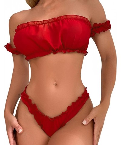 Sexy Female Pajamas Easy Lace Cami And Shorts Two Piece Satin Lingerie Woman Lingerie Sexy Red $10.93 Athletic Shoes