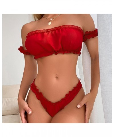 Sexy Female Pajamas Easy Lace Cami And Shorts Two Piece Satin Lingerie Woman Lingerie Sexy Red $10.93 Athletic Shoes