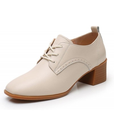 Women Slim Cross Strap Trendy Leather Closed Sqaure Toe Mid Heel Ladies Pumps Shoes for Nightclub Pump Beige $27.06 Pumps