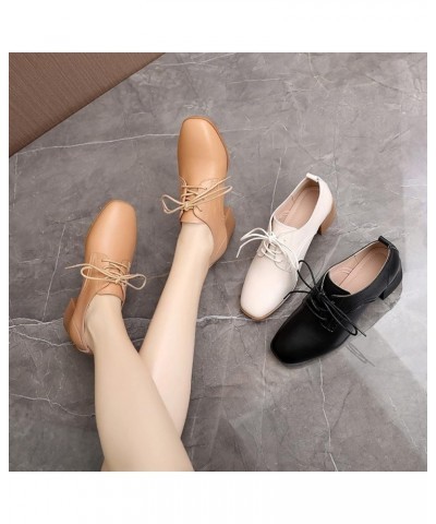 Women Slim Cross Strap Trendy Leather Closed Sqaure Toe Mid Heel Ladies Pumps Shoes for Nightclub Pump Beige $27.06 Pumps