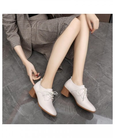 Women Slim Cross Strap Trendy Leather Closed Sqaure Toe Mid Heel Ladies Pumps Shoes for Nightclub Pump Beige $27.06 Pumps