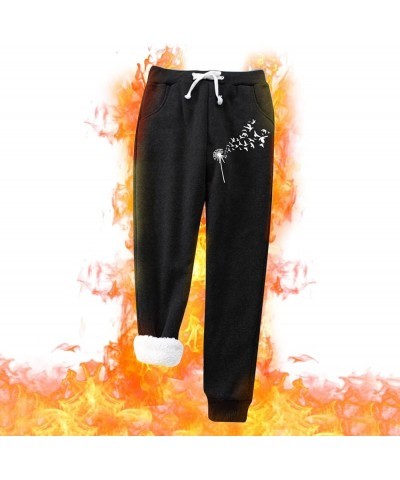 Women Plus Warm Dandelion Print Velvet with Pockets Keep Warm Trousers Pants High Waist Stretchy Fleece Lined Af $13.85 Outdo...