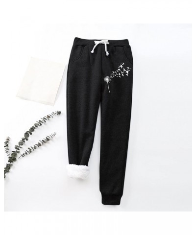 Women Plus Warm Dandelion Print Velvet with Pockets Keep Warm Trousers Pants High Waist Stretchy Fleece Lined Af $13.85 Outdo...