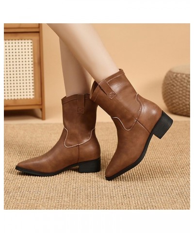 Womens Ankle Boots Short Shoes Non-Slip Chunky Heel Booties for Women Round Toe Mid Heel Chunky Heel Shoes C6-brown $29.71 Boots