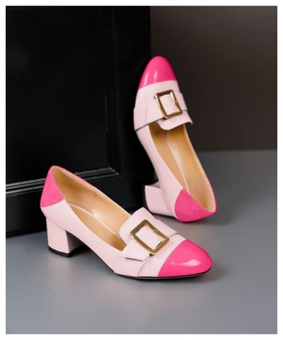 Block Heels for Women, Round Cap Toe Slip On Low Heel Pumps with Buckle Strap, Chunky Low Heels Loafers Pumps Dress Shoes for...