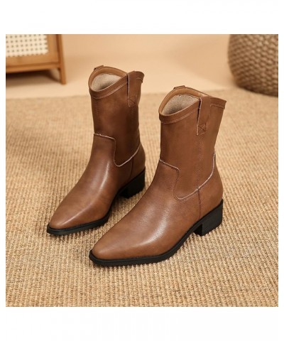 Womens Ankle Boots Short Shoes Non-Slip Chunky Heel Booties for Women Round Toe Mid Heel Chunky Heel Shoes C6-brown $29.71 Boots